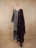 Deep Wine Purple Floral Embroidered Design Georgette Palazzo Suit with Dupatta