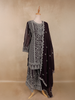 Deep Wine Purple Floral Embroidered Design Georgette Palazzo Suit with Dupatta