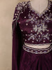 Deep Wine Purple Floral Sequins And Beads Embroidered Design Satin Skirt Top