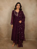 Deep Wine Purple Floral Sequins and Beads Embroidered Design Cotton Anarkali Salwar Suit