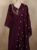 Deep Wine Purple Floral Sequins and Beads Embroidered Design Cotton Anarkali Salwar Suit