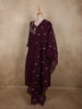 Deep Wine Purple Floral Sequins and Beads Embroidered Design Cotton Anarkali Salwar Suit