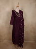 Deep Wine Purple Floral Sequins and Beads Embroidered Design Cotton Anarkali Salwar Suit