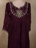 Deep Wine Purple Floral Sequins and Beads Embroidered Design Cotton Anarkali Salwar Suit