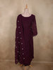 Deep Wine Purple Floral Sequins and Beads Embroidered Design Cotton Anarkali Salwar Suit
