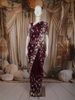 Deep Wine Purple Floral Sequins and Beads Embroidered Design Net Designer Saree with Scalloped Border