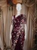 Deep Wine Purple Floral Sequins and Beads Embroidered Design Net Designer Saree with Scalloped Border