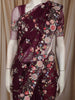 Deep Wine Purple Floral Sequins and Beads Embroidered Design Net Designer Saree with Scalloped Border