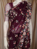 Deep Wine Purple Floral Sequins and Beads Embroidered Design Net Designer Saree with Scalloped Border