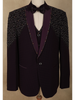 Deep Wine Purple Intricate Black Beads Embroidered Design Brocade Men's Suit
