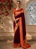 Deep Wine Purple Paisley Butta Zari Woven Design Pure Banarasi Silk Saree with Contrast Zari Border