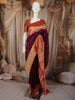 Deep Wine Purple Paisley Butta Zari Woven Design Pure Banarasi Silk Saree with Contrast Zari Border