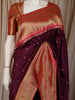 Deep Wine Purple Paisley Butta Zari Woven Design Pure Banarasi Silk Saree with Contrast Zari Border