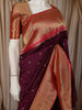 Deep Wine Purple Paisley Butta Zari Woven Design Pure Banarasi Silk Saree with Contrast Zari Border
