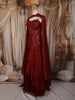Deep Wine Red Abstract Sequins and Thread Embroidered Design Satin Party Wear Layered Ruffle Hem Mermaid Lehenga with Cape Sleeves