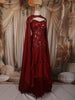 Deep Wine Red Abstract Sequins and Thread Embroidered Design Satin Party Wear Layered Ruffle Hem Mermaid Lehenga with Cape Sleeves