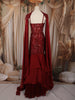 Deep Wine Red Abstract Sequins and Thread Embroidered Design Satin Party Wear Layered Ruffle Hem Mermaid Lehenga with Cape Sleeves