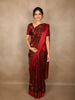 Deep Wine Red Checked Floral Printed Design Organza Saree with Solid Border
