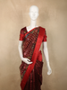 Deep Wine Red Checked Floral Printed Design Organza Saree with Solid Border