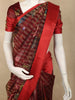 Deep Wine Red Checked Floral Printed Design Organza Saree with Solid Border