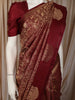 Deep Wine Red Floral Zari Woven Design Pure Kanchipuram Silk Saree with Butta Zari Border