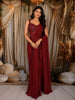Deep Wine Red Heavy Beads Embroidered Design Shimmer Ready To Wear Saree with Designer Blouse