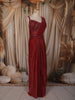 Deep Wine Red Heavy Beads Embroidered Design Shimmer Ready To Wear Saree with Designer Blouse