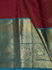 Deep Wine Red Mini Checked Zari Woven Design Pure Kanchipuram Silk Saree with Contrast Zari Border