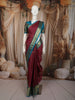 Deep Wine Red Mini Checked Zari Woven Design Pure Kanchipuram Silk Saree with Contrast Zari Border