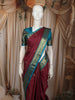 Deep Wine Red Mini Checked Zari Woven Design Pure Kanchipuram Silk Saree with Contrast Zari Border