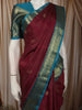 Deep Wine Red Mini Checked Zari Woven Design Pure Kanchipuram Silk Saree with Contrast Zari Border