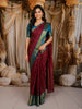 Deep Wine Red Mini Checked Zari Woven Design Pure Kanchipuram Silk Saree with Contrast Zari Border