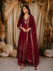 Deep Wine Red Sequins and Zardozi Embroidered Design Silk Fancy Wear Palazzo Suit with Matching Dupatta