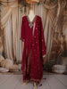 Deep Wine Red Sequins and Zardozi Embroidered Design Silk Fancy Wear Palazzo Suit with Matching Dupatta
