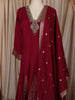 Deep Wine Red Sequins and Zardozi Embroidered Design Silk Fancy Wear Palazzo Suit with Matching Dupatta