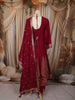 Deep Wine Red Sequins and Zardozi Embroidered Design Silk Fancy Wear Palazzo Suit with Matching Dupatta