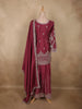 Deep Wine Rose Floral Sequins Embroidered Design Georgette Palazzo Suit with Dupatta