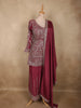 Deep Wine Rose Floral Sequins Embroidered Design Georgette Palazzo Suit with Dupatta