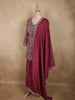 Deep Wine Rose Floral Sequins Embroidered Design Georgette Palazzo Suit with Dupatta