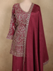 Deep Wine Rose Floral Sequins Embroidered Design Georgette Palazzo Suit with Dupatta