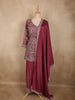 Deep Wine Rose Floral Sequins Embroidered Design Georgette Palazzo Suit with Dupatta