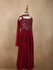 Deep Wine Sequins Design Satin Kids Palazzo Suit with Dupatta