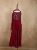 Deep Wine Sequins Design Satin Kids Palazzo Suit with Dupatta