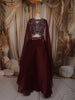 Deep Wine Sequins and Beads Embroidered Design Net Lehenga With Cape Dupatta