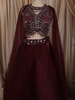 Deep Wine Sequins and Beads Embroidered Design Net Lehenga With Cape Dupatta