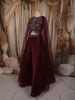 Deep Wine Sequins and Beads Embroidered Design Net Lehenga With Cape Dupatta