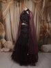 Deep Wine Sequins and Beads Embroidered Design Net Lehenga With Cape Dupatta