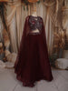 Deep Wine Sequins and Beads Embroidered Design Net Lehenga With Cape Dupatta