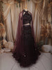 Deep Wine Sequins and Beads Embroidered Design Net Lehenga With Cape Dupatta