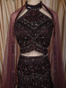 Deep Wine Sequins and Beads Embroidered Design Net Lehenga With Cape Dupatta